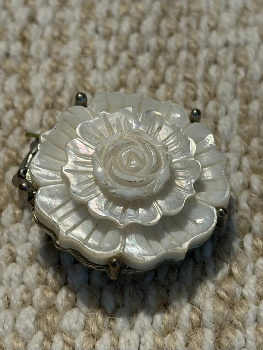 Silver-Tone Hoop Earrings with White and Gray Beads with matching white